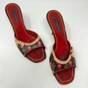 Louis Vuitton Takashi Murakami Monogram Cherry Cerise Bow Mule Sandal size 38
